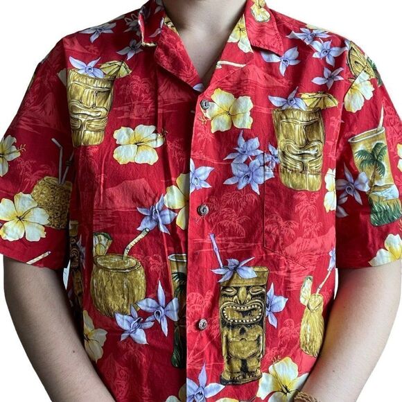 Vintage 90s Mens Royal Creations Hawaiian Floral Tropical Tiki Button Down Sz M - Picture 9 of 10